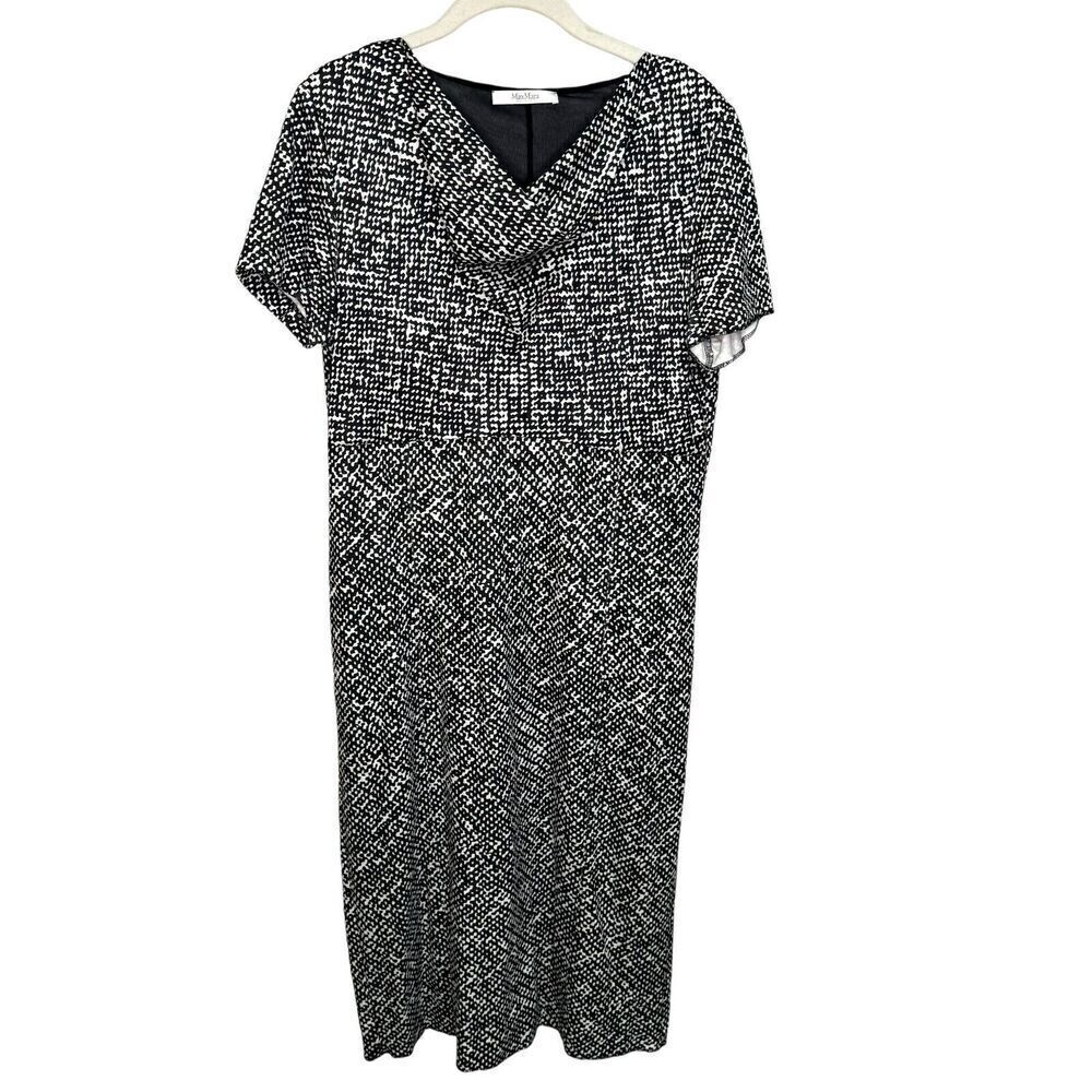 MaxMara Dress Size Large 46 Black White Print Cowl Neck